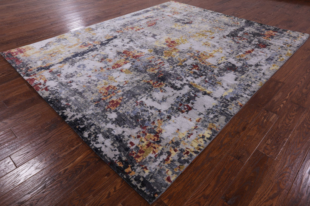 8' 0" X 10' 0" Abstract Wool and Silk Hand-Knotted Rug Q6274