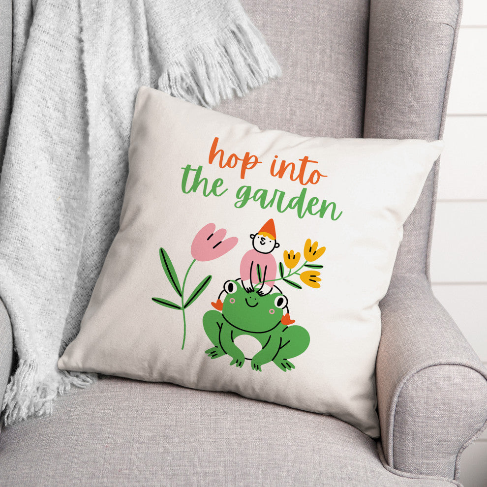 Gnome Frog Hop Garden 3 18x18 Spun Poly Pillow