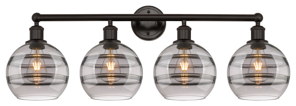 Edison-Rochester 4-Light 35" Bath Vanity Light, Oil Rubbed Bronze, Light Smoke