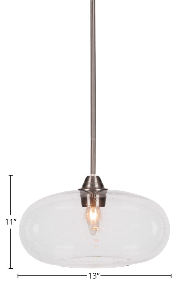 Paramount 1-Light Mini Pendant, Brushed Nickel, 13" Clear Bubble Glass