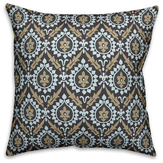 Ikat, Brown and Blue Throw Pillow, 18"x18"