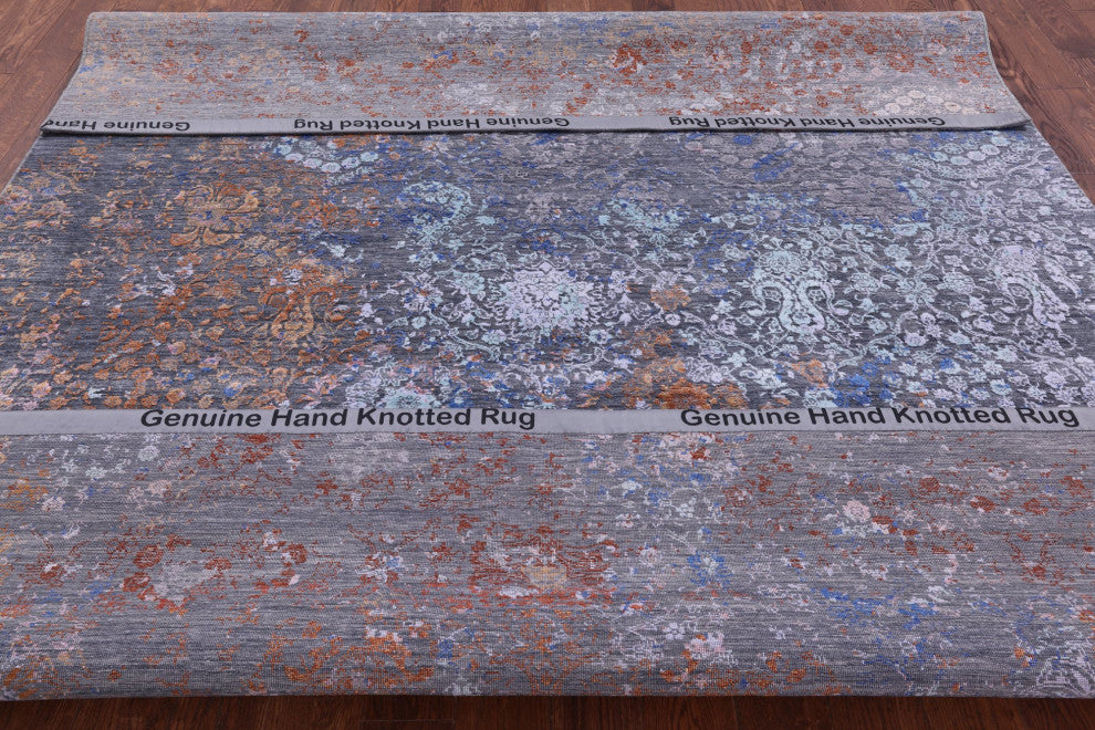 7' 11" X 10' 3" Modern Handmade Wool and Silk Rug Q8711