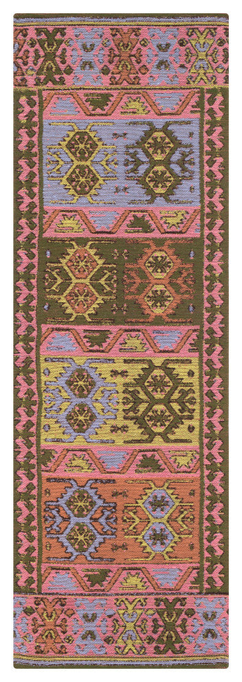 Surya Sajal SAJ-1074 8'x10' Rug, Pale Pink/Dark Green/Camel/Lime/Denim/Black