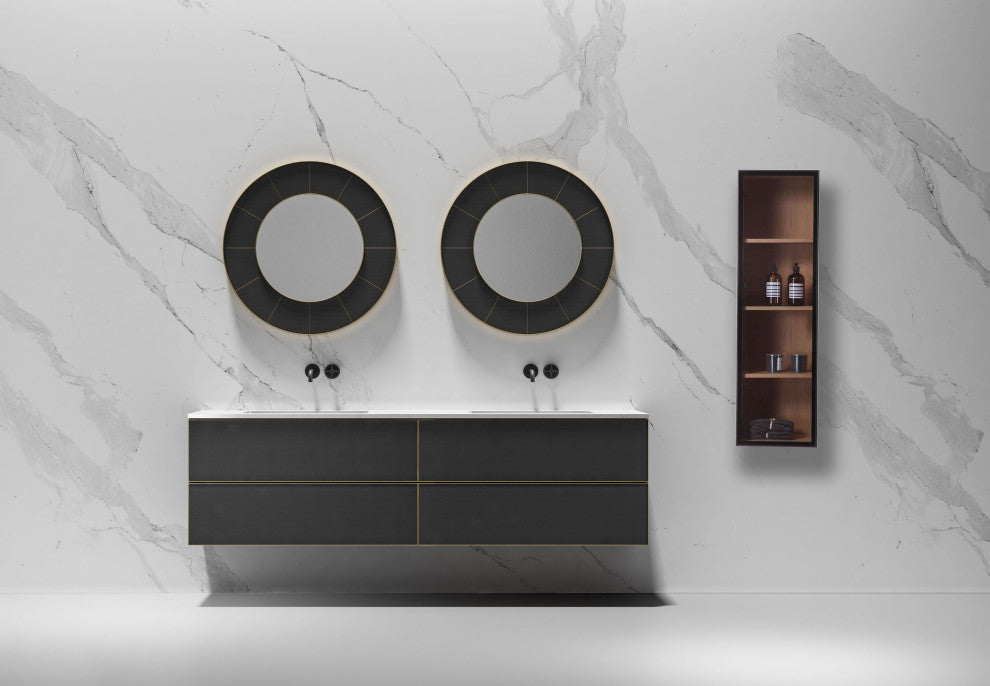 LUCE 13" Wall Mount Modern Bathroom Side Cabinet, Whitewash Oak/Matte Black