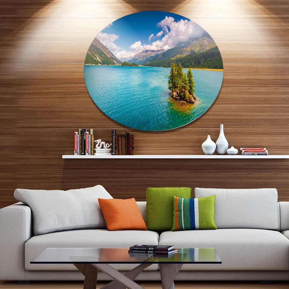 Silsersee Lake In The Swiss Alps, Landscape Art Round Wall Art, 23"