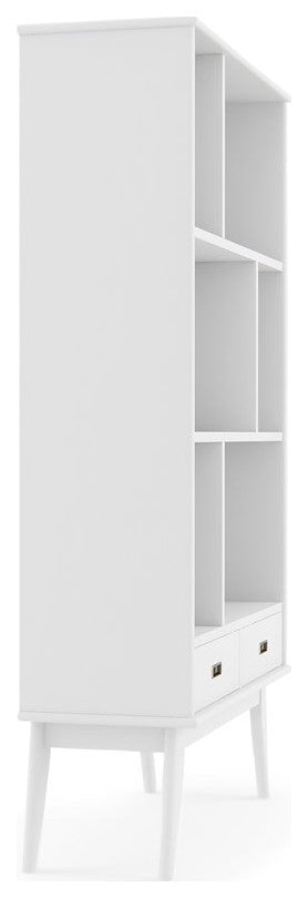 Solid Hardwood 64" X 35" Modern Wide Bookcase And Storage Unit In White