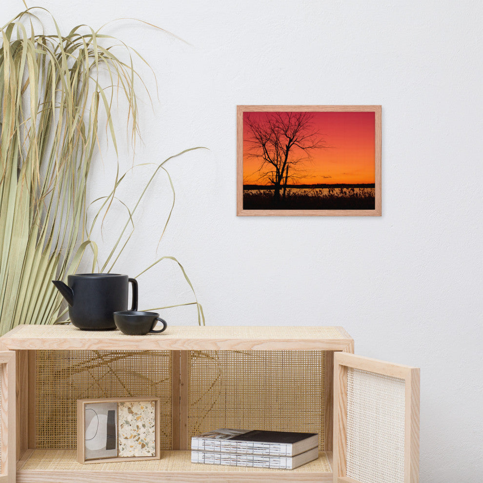 Burning Skies Rural Landscape Framed Photo Paper Wall Art Print, Red Oak, 12" X 16"