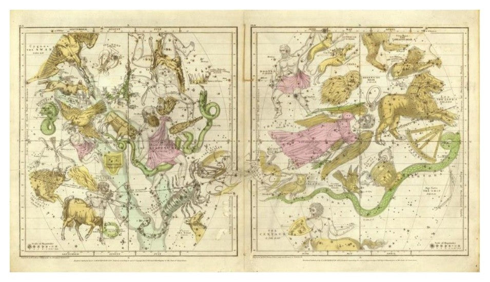 "The Constellations in April - September, 1835" Paper Art, 24"x14"