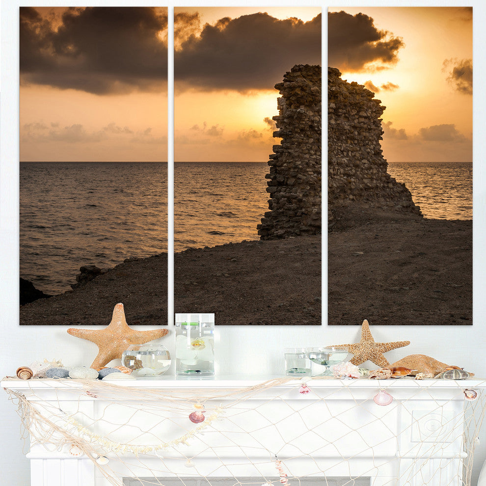 "African Ruins at Sunset Seashore" Metal Wall Art, 3 Panels, 36"x28"