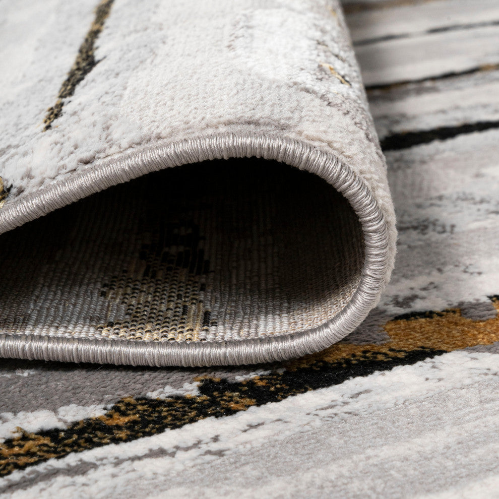 Batten Modern Stripe Area Rug, Gray/Black, 8 X 10