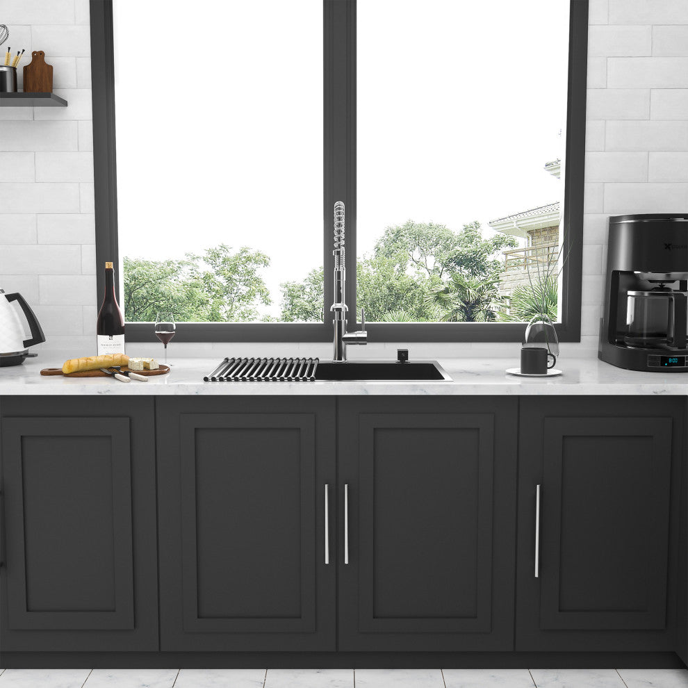 Black Stainless Steel Single Bowl Drop-In Kitchen Sink with Drain Assembly, Gunmetal Black, 33'' X 22''