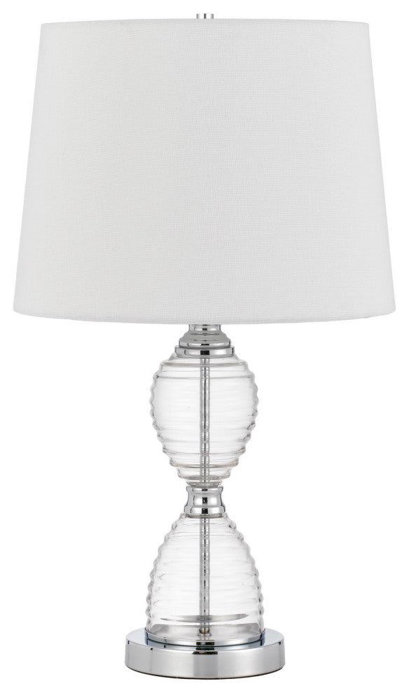 Benzara BM272213 23" Hourglass Ribbed Glass Base Table Lamp, Dimmer, Clear