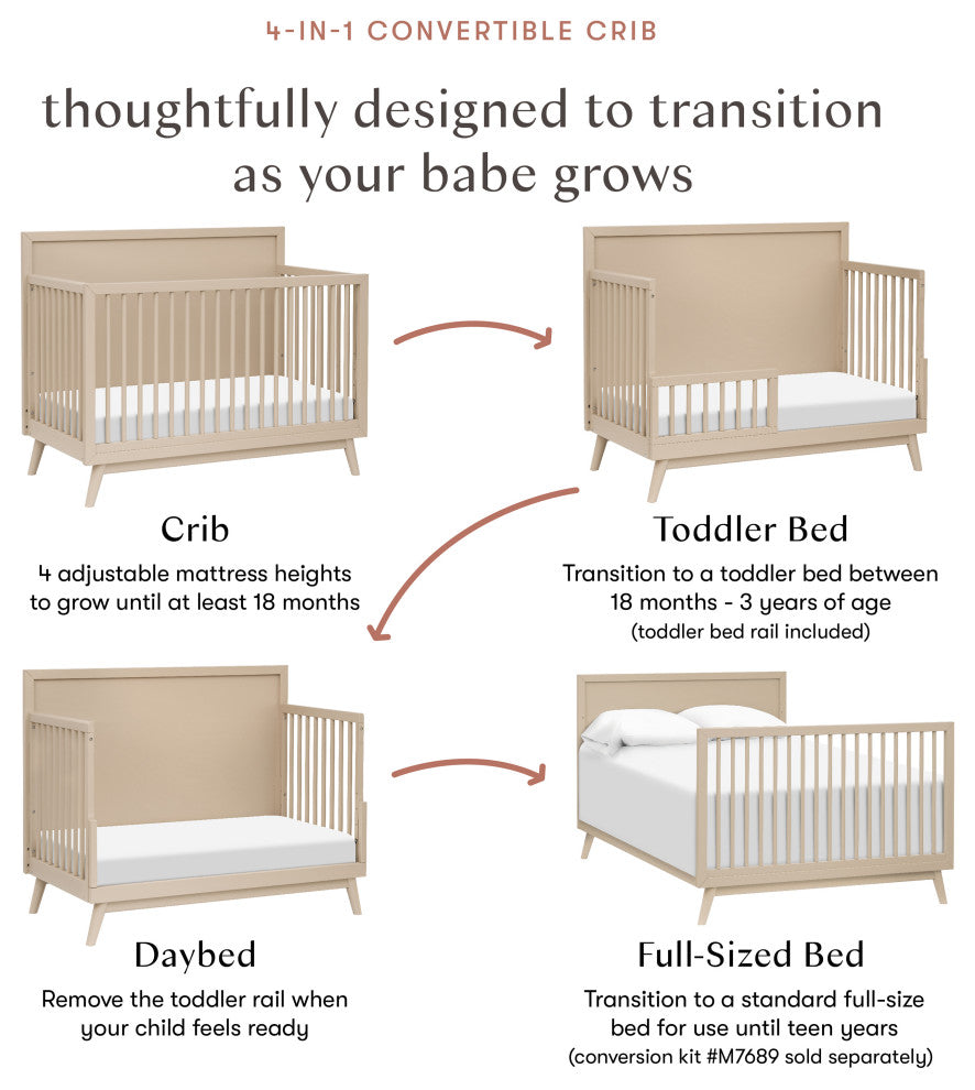 Palma 4-in-1 Convertible Crib With Toddler Bed Conversion Kit, Taupe
