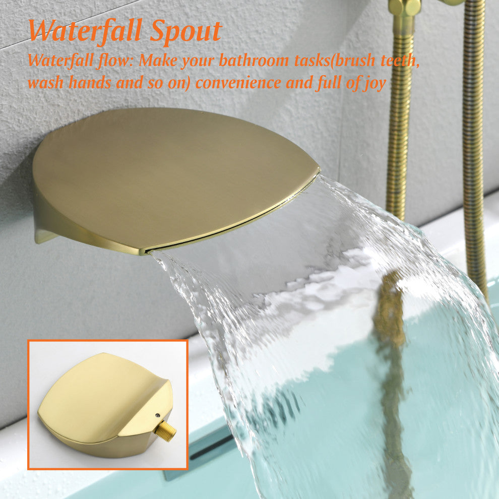 Single Handle Wall Mounted Waterfall Faucet With Handshower, Brushed Gold