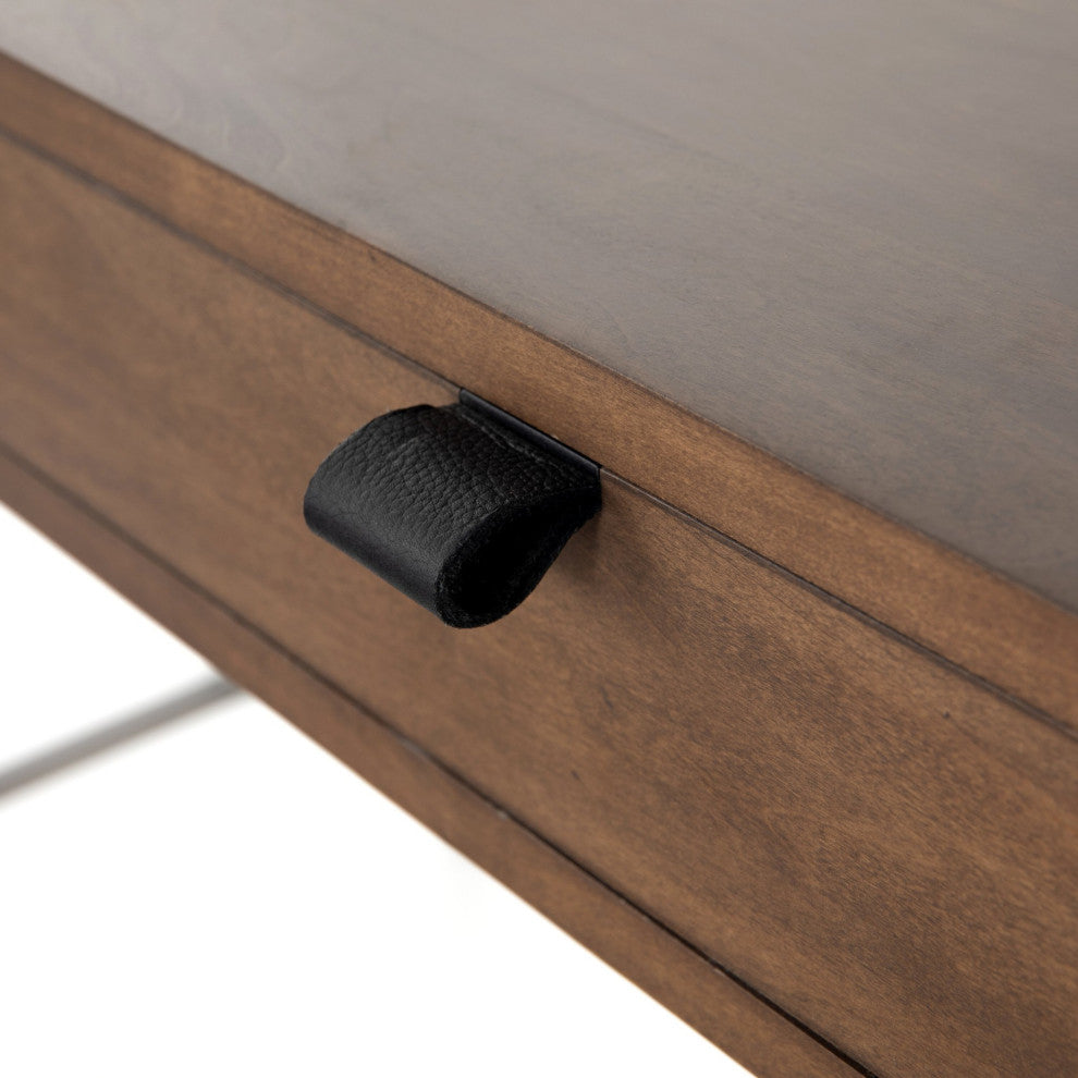 Trey Modular Wall Desk Auburn Poplar, Natural Iron, Black Leather