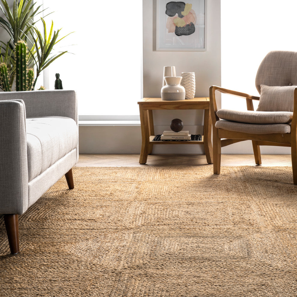 Juniper Tiled Jute Area Rug, Natural 10''x14''