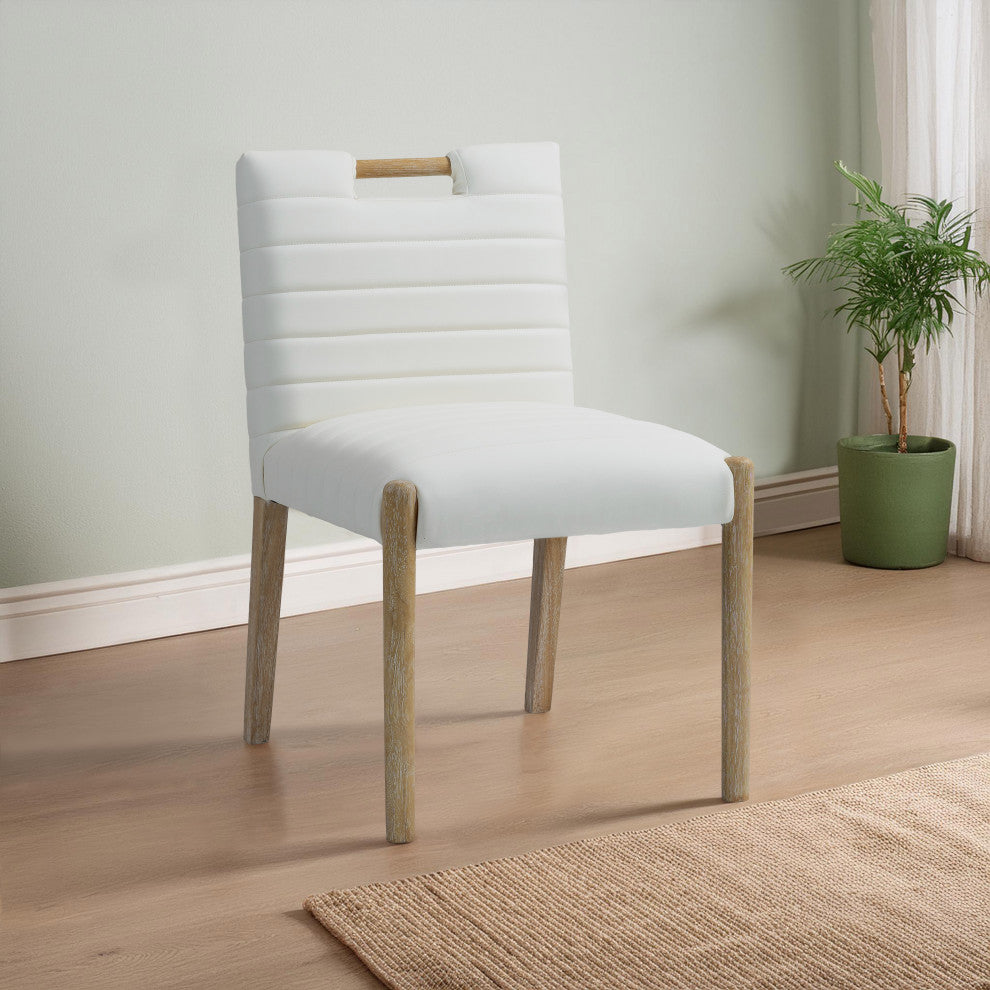Aimee Upholstered Dining Side Chair, Cream, Vegan Leather, Natural, Set of 2