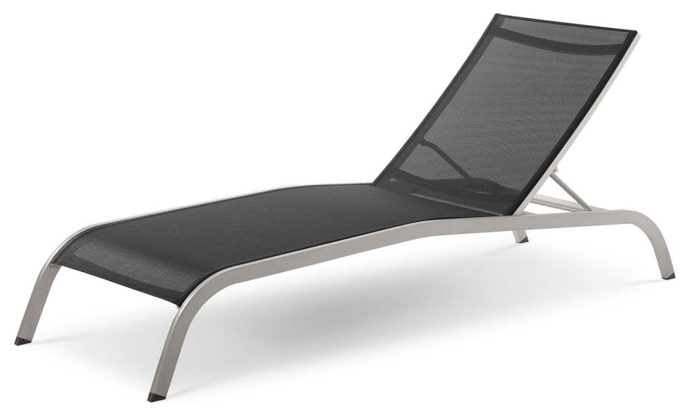 Lounge Chair Chaise, Set of 4, Aluminum, Metal, Black, Modern, Outdoor Patio