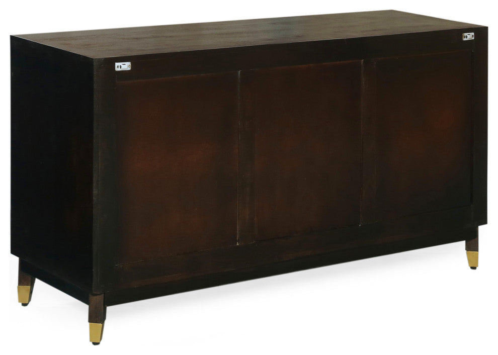 Graniss Boho Handmade Mango Wood 3 Door Sideboard, Walnut and Natural