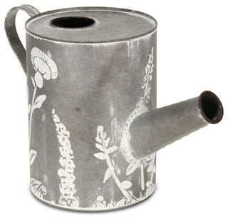 White Washed Galvanized Metal Pitcher Decor With Garden Pattern