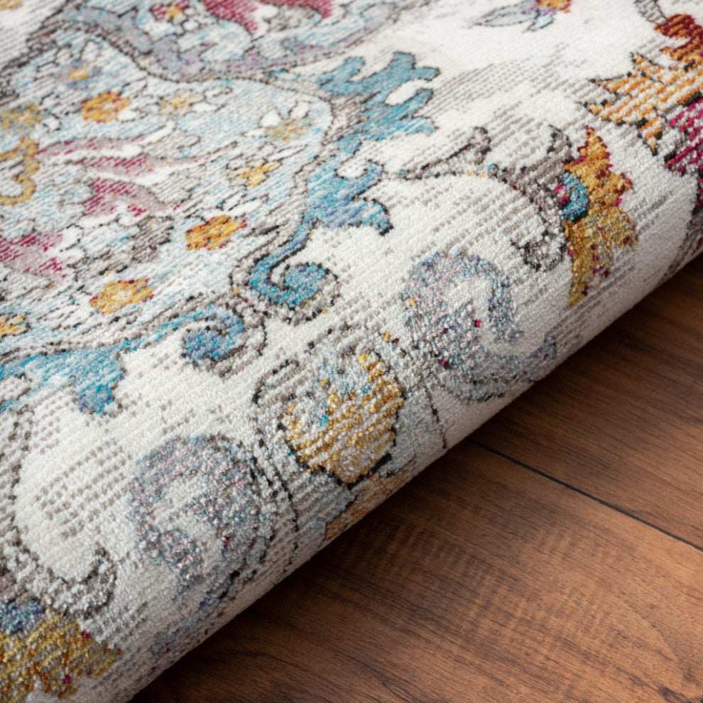 8" x 10" Blue and Ivory Center Medallion Area Rug
