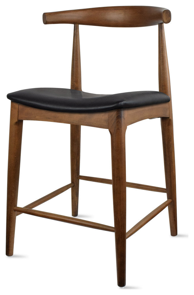 Set of 2 Solid Wood Farmhouse 25" Counter Stool with Faux Leather Cushion, Espresso