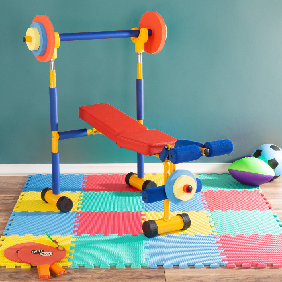 Kids Weight Bench Set Toddler Gym for Beginner Exercises, Weightlifting