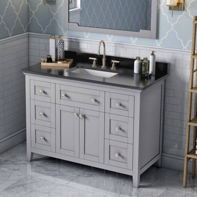 Chatham Traditional 48" Grey Single Sink Vanity, Black Granite Vanity Top