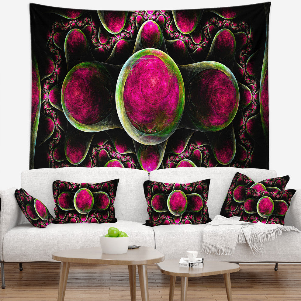 Pink Exotic Fractal Pattern Abstract Wall Tapestry, 39"x32"