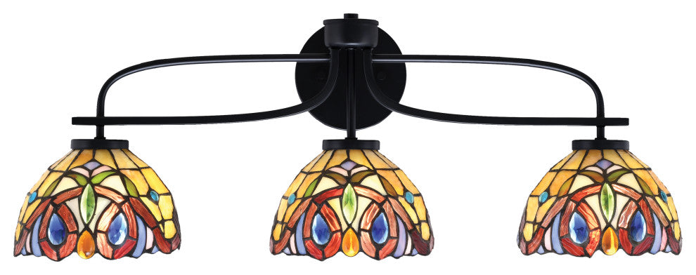 Cavella 3 Light Bath Bar, Matte Black Finish, 7" Lynx Art Glass