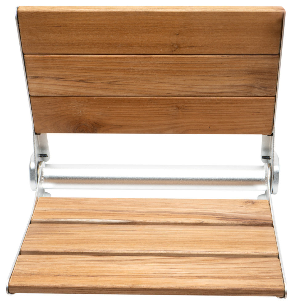 17" Folding Teak Wood Shower Seat Bench with Backrest