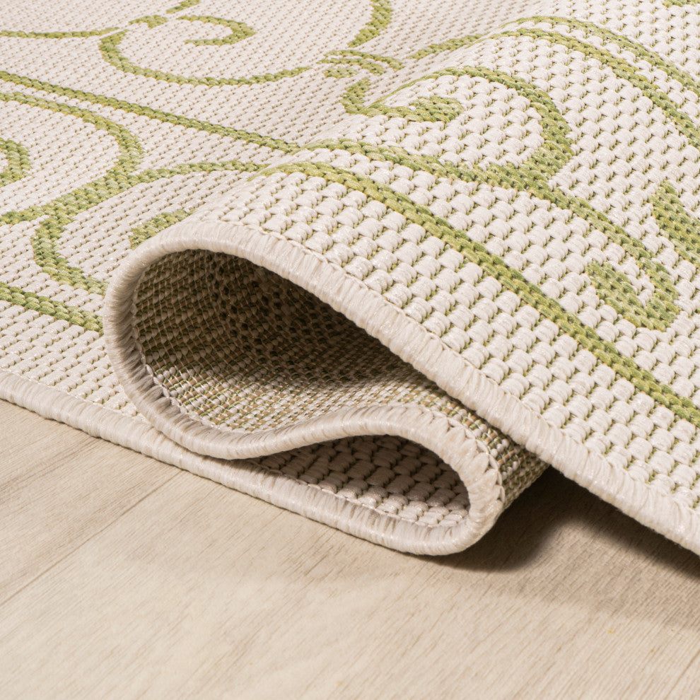Charleston Filigree Textured Weave Indoor/Outdoor, Cream/Green, 8 X 10