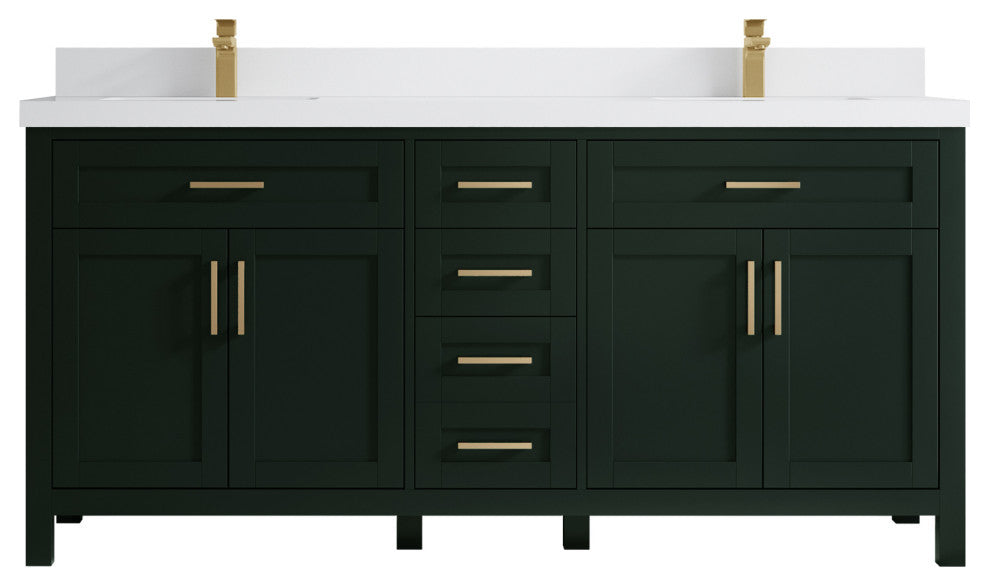 Cambridge 72 Double Sink Bath Vanity in Dark Forest Green 2" White Quartz