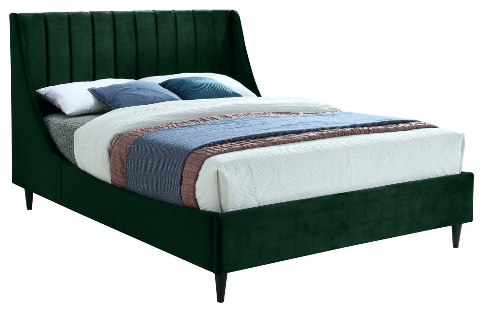 Eva Velvet Upholstered Bed, Green, Queen