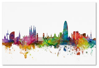 "Barcelona, Spain Skyline" Canvas Art by Michael Tompsett