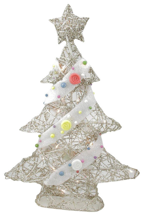 22" Pre-Lit Gold Rattan Candy Christmas Tree Decoration