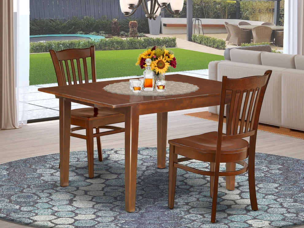3Pc Rectangle 42/54" Table, 12 In Butterfly Leaf, Pair Of Wood Seat Chairs