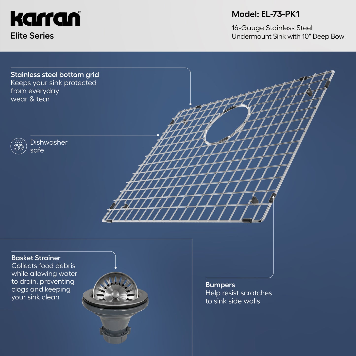 Karran 23" Undermount Single Bowl Stainless Steel Kitchen Sink Kit