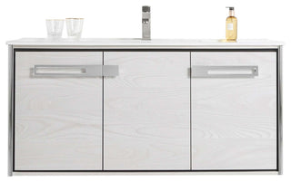 Oakville Wall Mount Bathroom Vanity, Mild Grey Oak, 48", Chrome Hardware