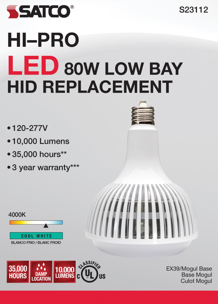 80W, LED HID Replacement, 4000K, Mogul extended Base, Type B Ballast Bypass