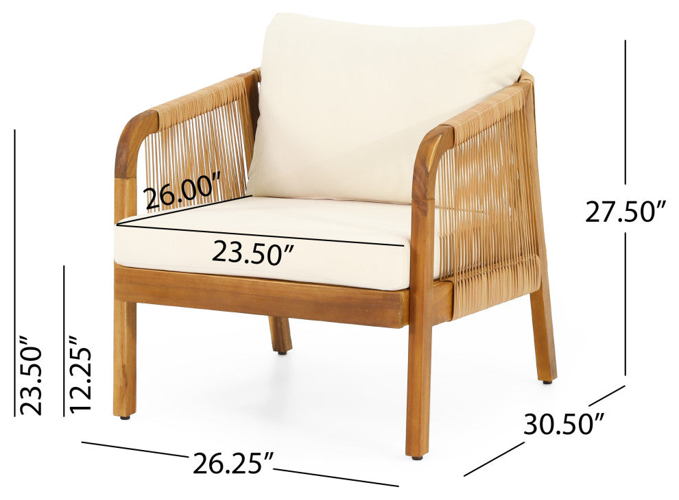 Allerton Outdoor Acacia Wood and Wicker Club Chairs With Cushions, Set of 2