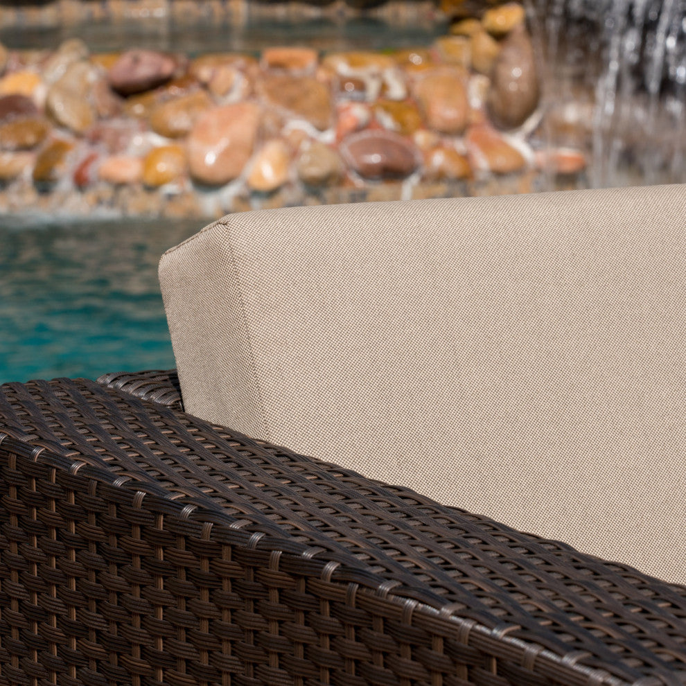 GDF Studio 5-Piece Pearson Outdoor Wicker Swivel Club Chair and Fire Pit Set