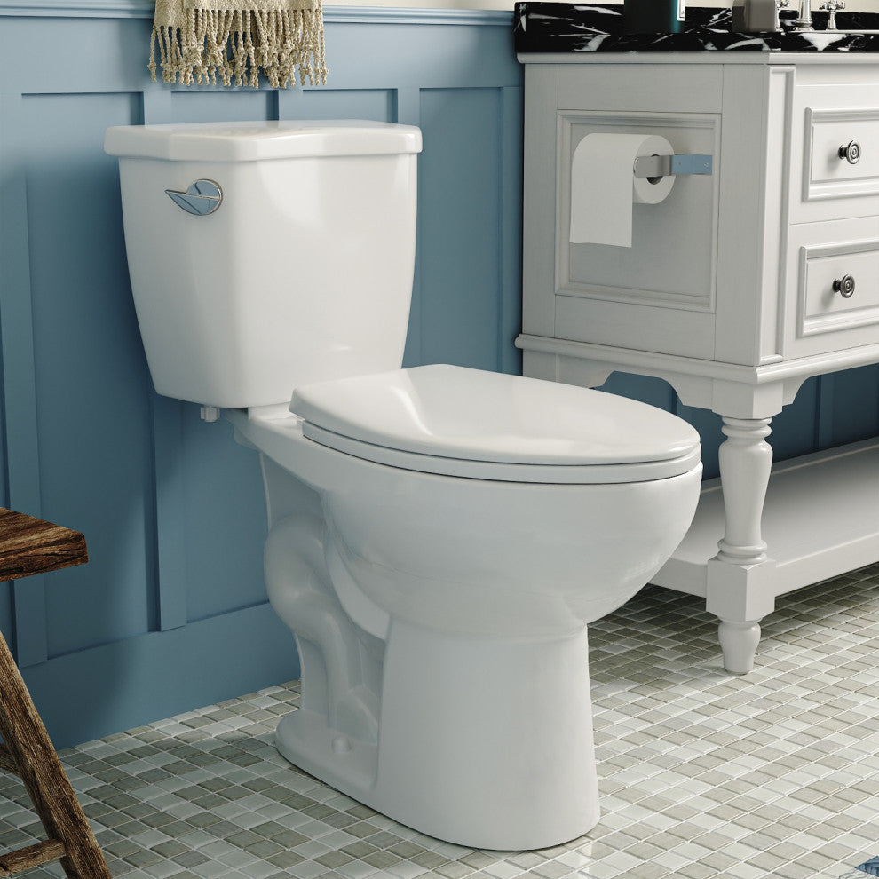 Two-Piece Elongated Toilet White ADA Comfort Height Bathroom Toilet