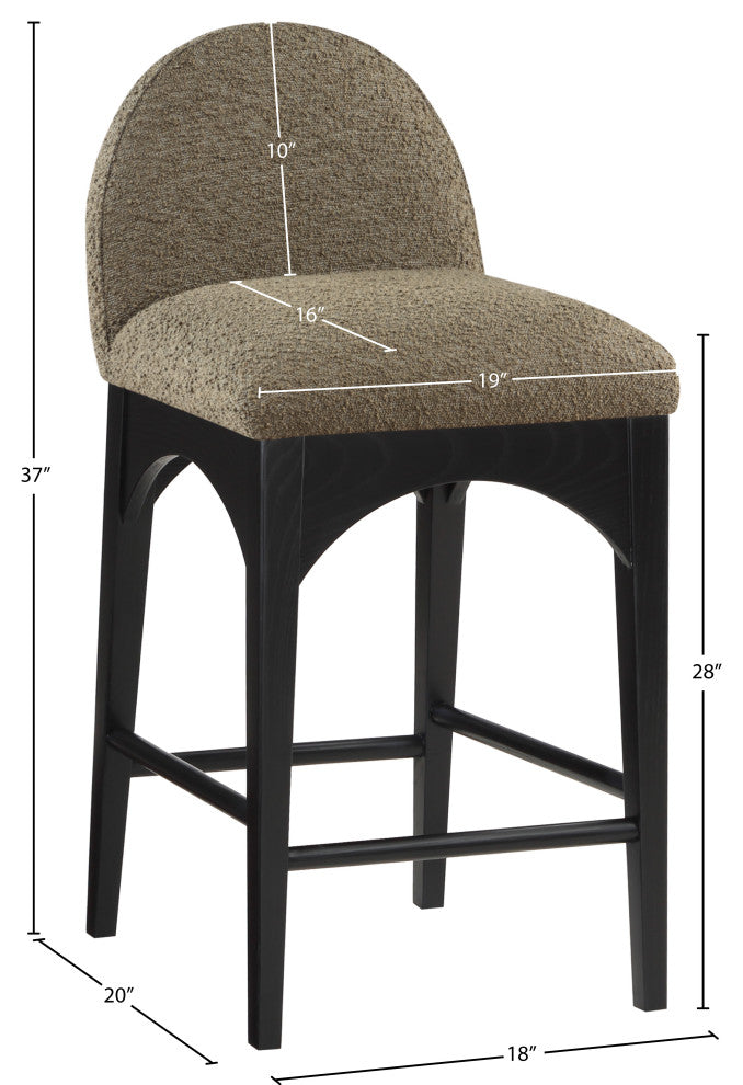 Waldorf Chenille Upholstered Stool, Black, Chenille, Natural Finish, Olive, Boucle Fabric, Black Finish
