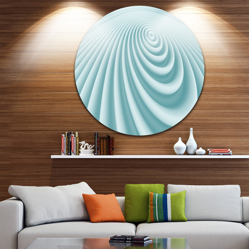 Fractal Rounded Blue 3D Waves, Abstract Art Disc Metal Wall Art, 11"