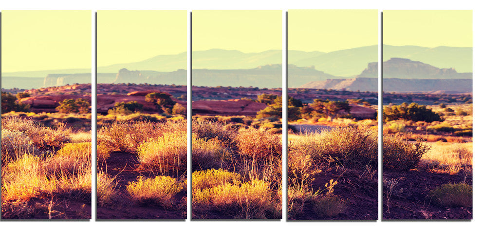 Prairie with Layers of Mountains, Landscape Canvas Art Print, 60"x28", 5 Panels