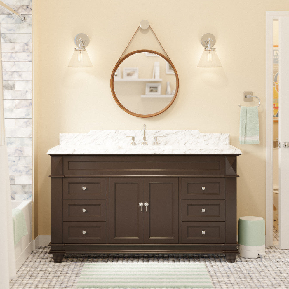 Elizabeth 60" Bathroom Vanity, Base: Chocolate, Top: Carrara Marble, Single Vanity