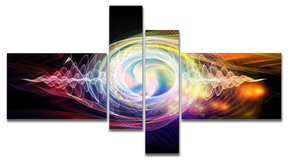 Bright Wave Particle in Air on Black, Abstract Canvas Art, 60"x32", 4 panels