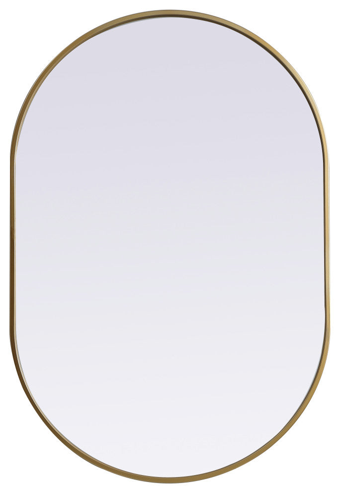 Metal Frame Oval Mirror 27X40 Inch, Brass
