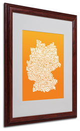 'Germany Regions Map - Orange' Matted Framed Canvas Art by Michael Tompsett